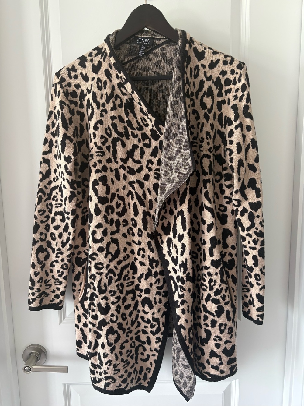 Jones New York Leopard Open Front Cardigan Sweater Small
